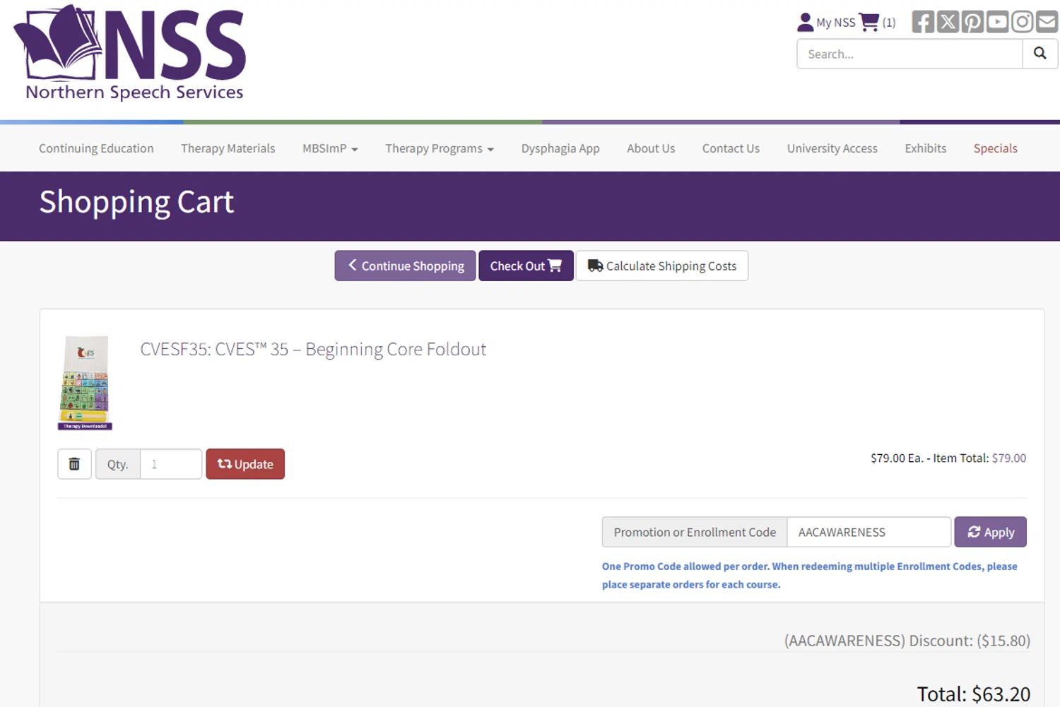 where to use Northern Speech Services promo code box
