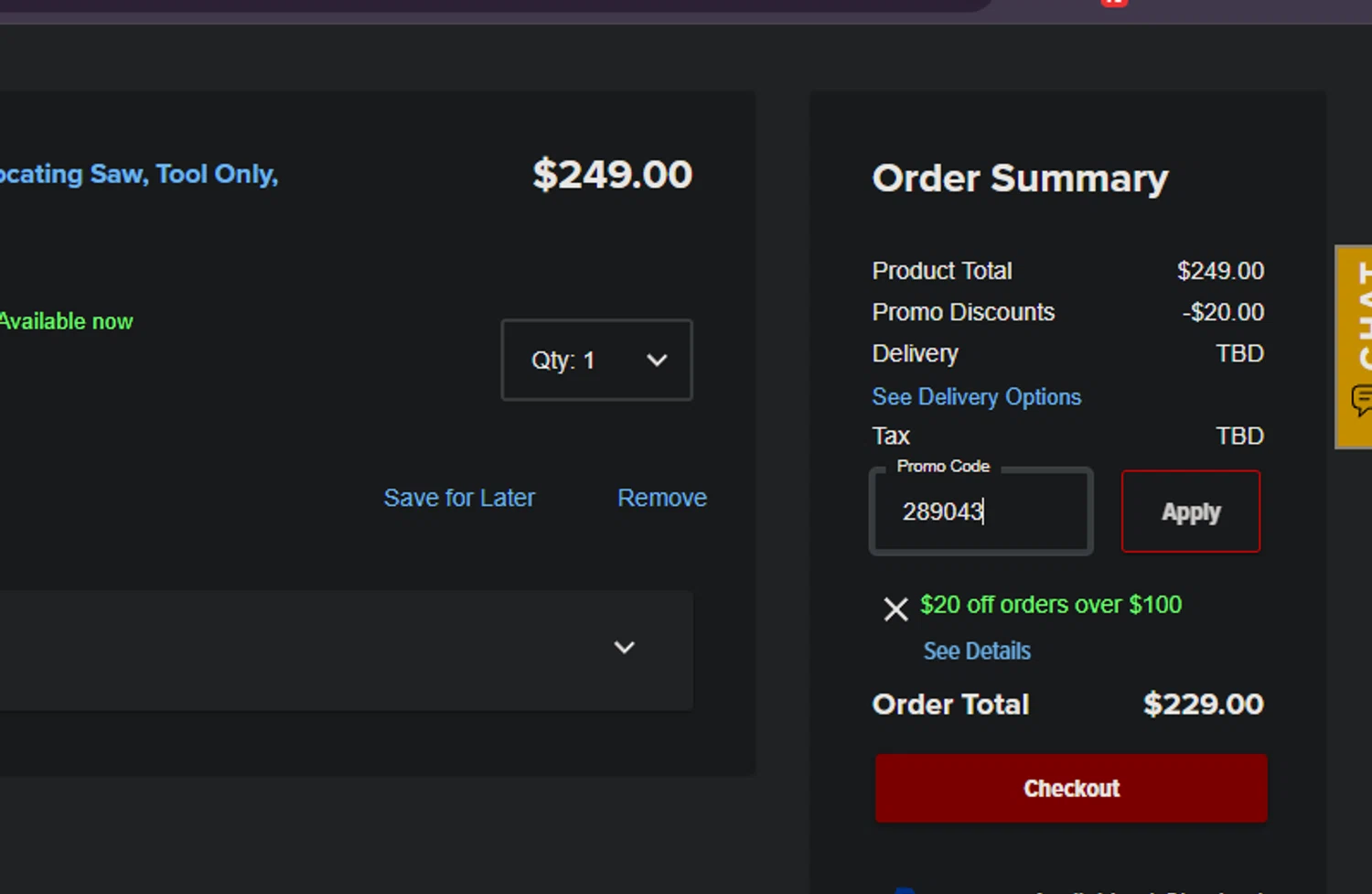 NorthernTool checkout page showing NorthernTool coupon code box | Screenshot taken by SimplyCodes community member on Jan 4, 2026