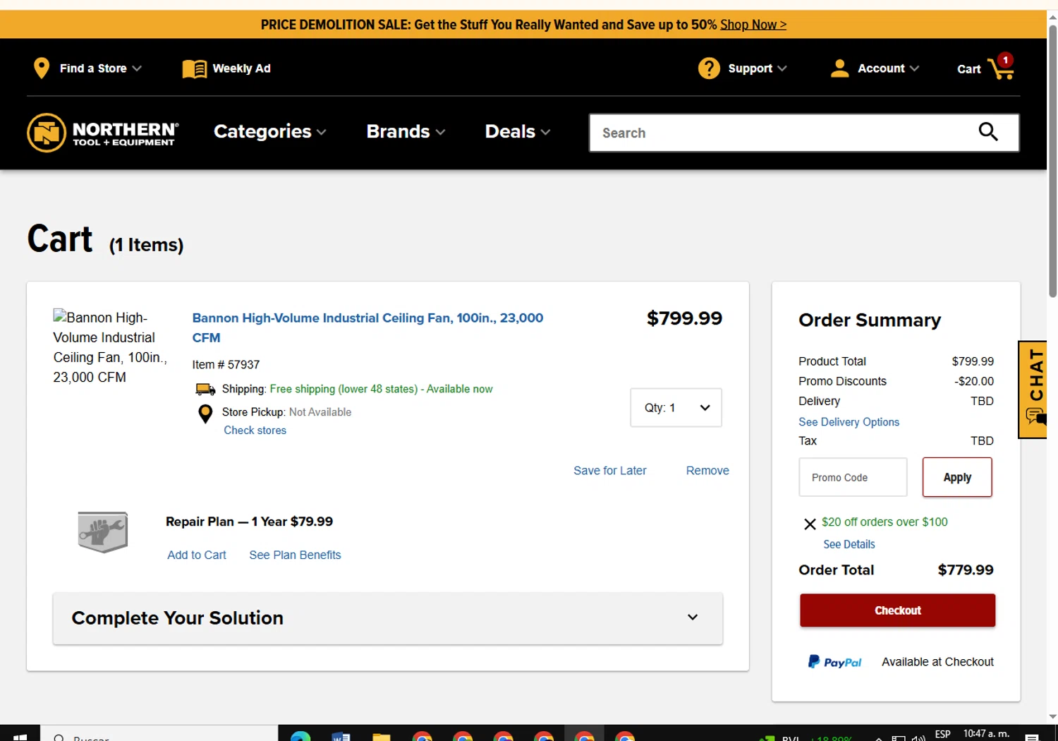 NorthernTool checkout page showing NorthernTool coupon code box | Screenshot taken by SimplyCodes community member on Jan 8, 2026