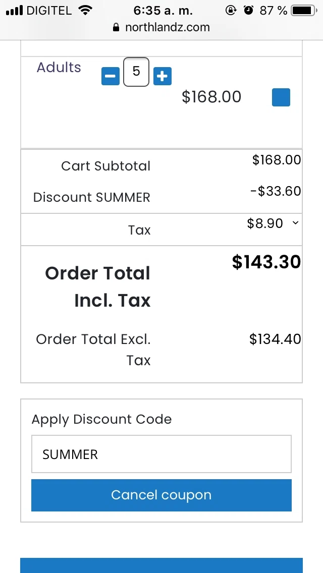 Northlandz checkout page showing Northlandz coupon code box | Screenshot taken by SimplyCodes community member on Aug 5, 2022