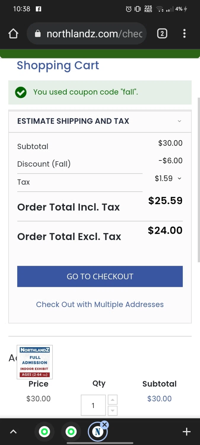 Northlandz checkout page showing Northlandz coupon code box | Screenshot taken by SimplyCodes community member on Oct 2, 2021