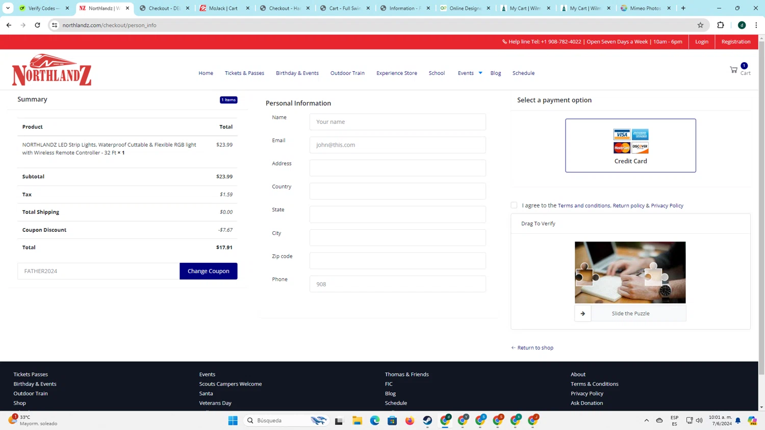 Northlandz checkout page showing Northlandz coupon code box | Screenshot taken by SimplyCodes community member on Jun 7, 2024