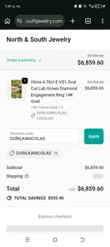 DORILKANICOLAS coupon verification screenshot
