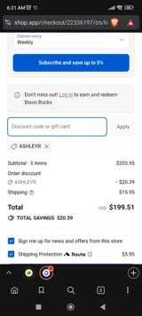 Northstar Bison coupon verification screenshot