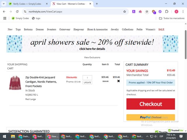 NorthStyle checkout page showing NorthStyle coupon code box | Screenshot taken by SimplyCodes community member on Apr 27, 2025