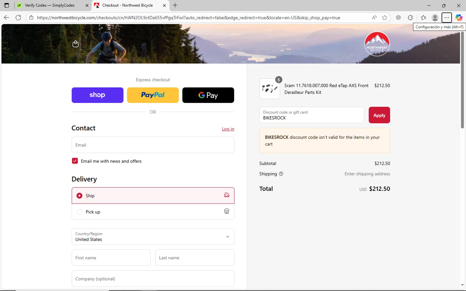 Northwest Bicycle promo code screenshot showing code BIKESROCK applied at Northwest Bicycle checkout page. Uploaded by SimplyCodes community member jhoanDepp on Aug 30, 2025