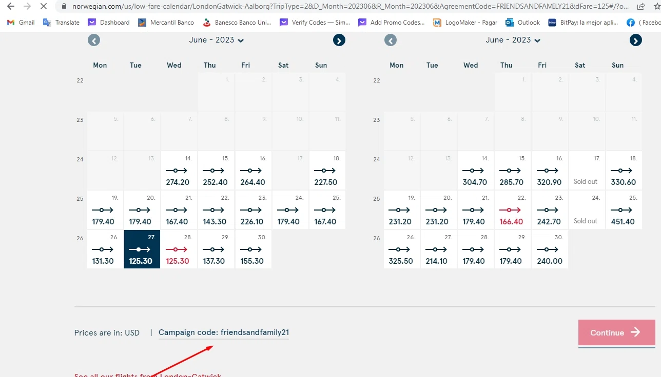 Norwegian Air checkout page showing Norwegian Air promo code box | Screenshot taken by SimplyCodes community member on Jun 13, 2023
