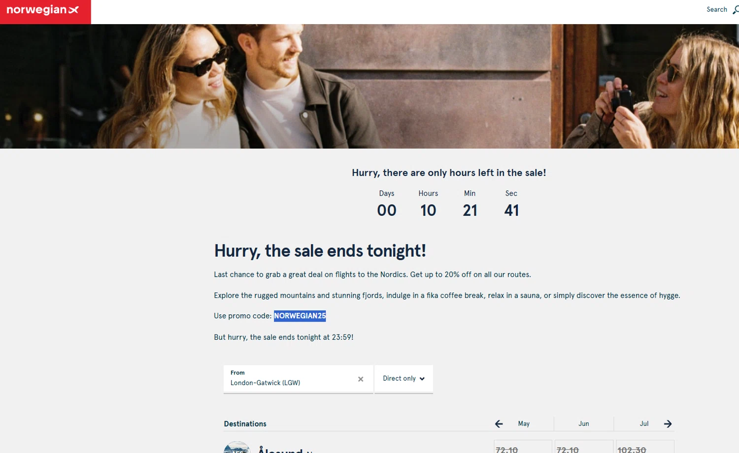 Norwegian Air promo code screenshot showing code NORWEGIAN25 applied at Norwegian Air checkout page. Uploaded by SimplyCodes community member Aressss on Apr 29, 2025