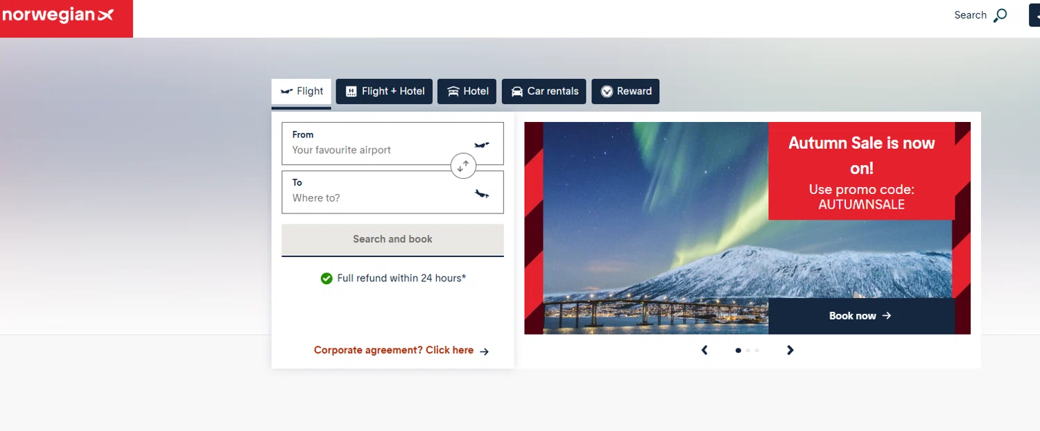 Norwegian Air promo code screenshot showing code AUTUMNSALE applied at Norwegian Air checkout page. Uploaded by SimplyCodes community member DORIANGEL on Sep 2, 2025