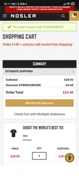 Nosler coupon verification screenshot