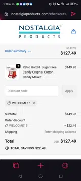 welcome15 coupon verification screenshot