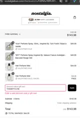 THANKYOU10 coupon verification screenshot