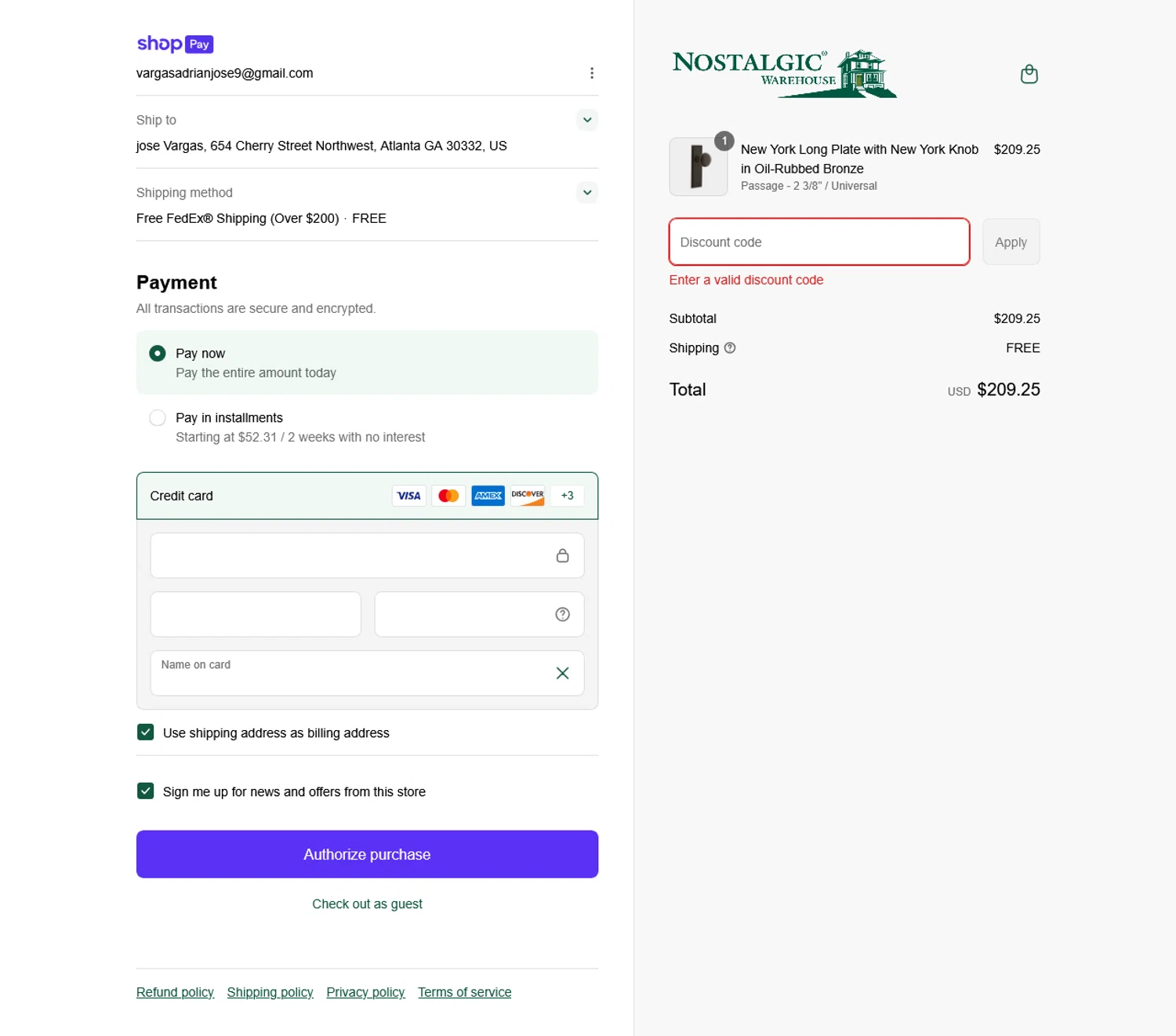 Nostalgic Warehouse discount code screenshot showing code MDS5 applied at Nostalgic Warehouse checkout page. Uploaded by SimplyCodes community member WladimirV on Jul 10, 2025