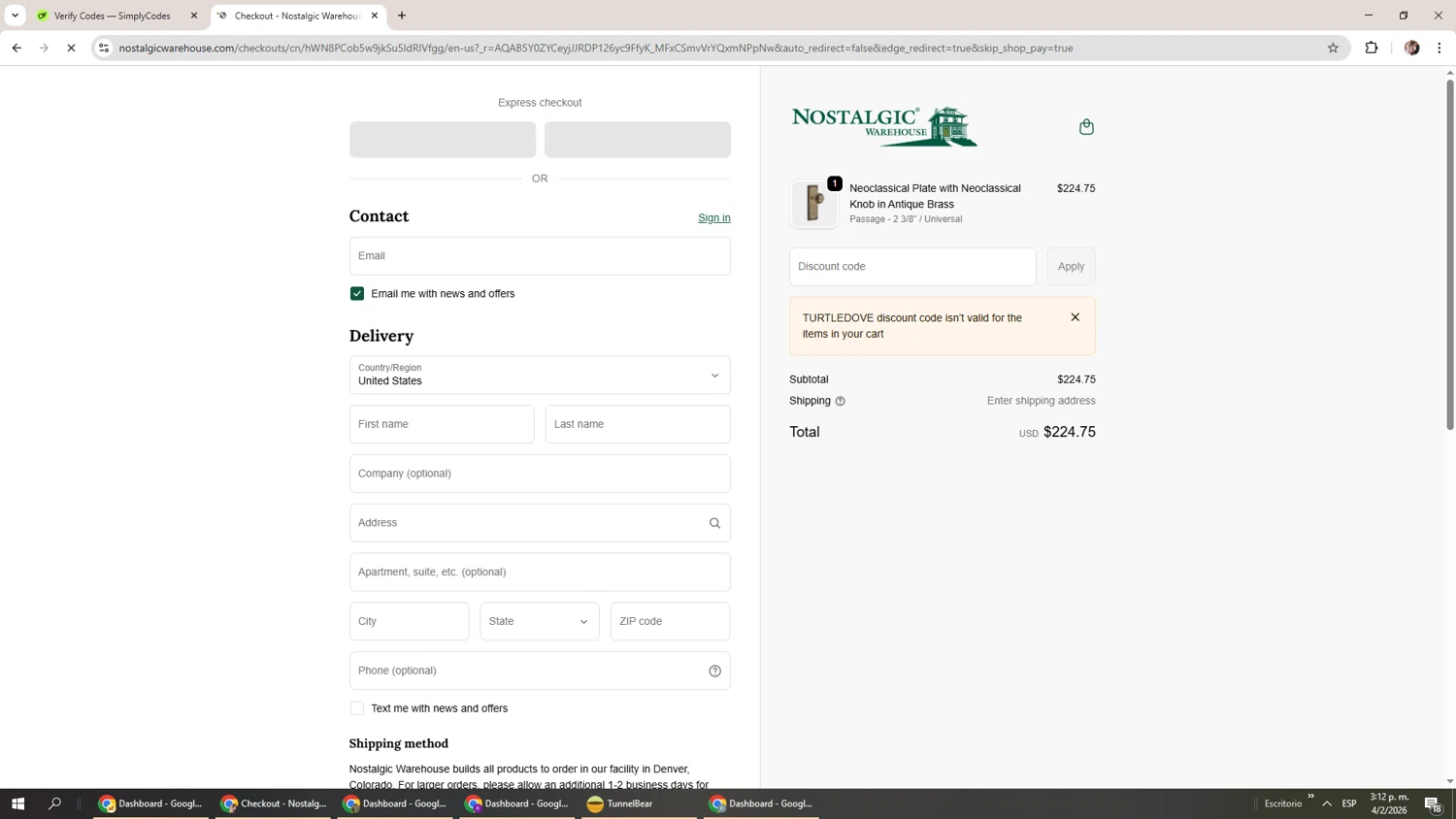Nostalgic Warehouse checkout page showing Nostalgic Warehouse discount code box | Screenshot taken by SimplyCodes community member on Feb 4, 2026