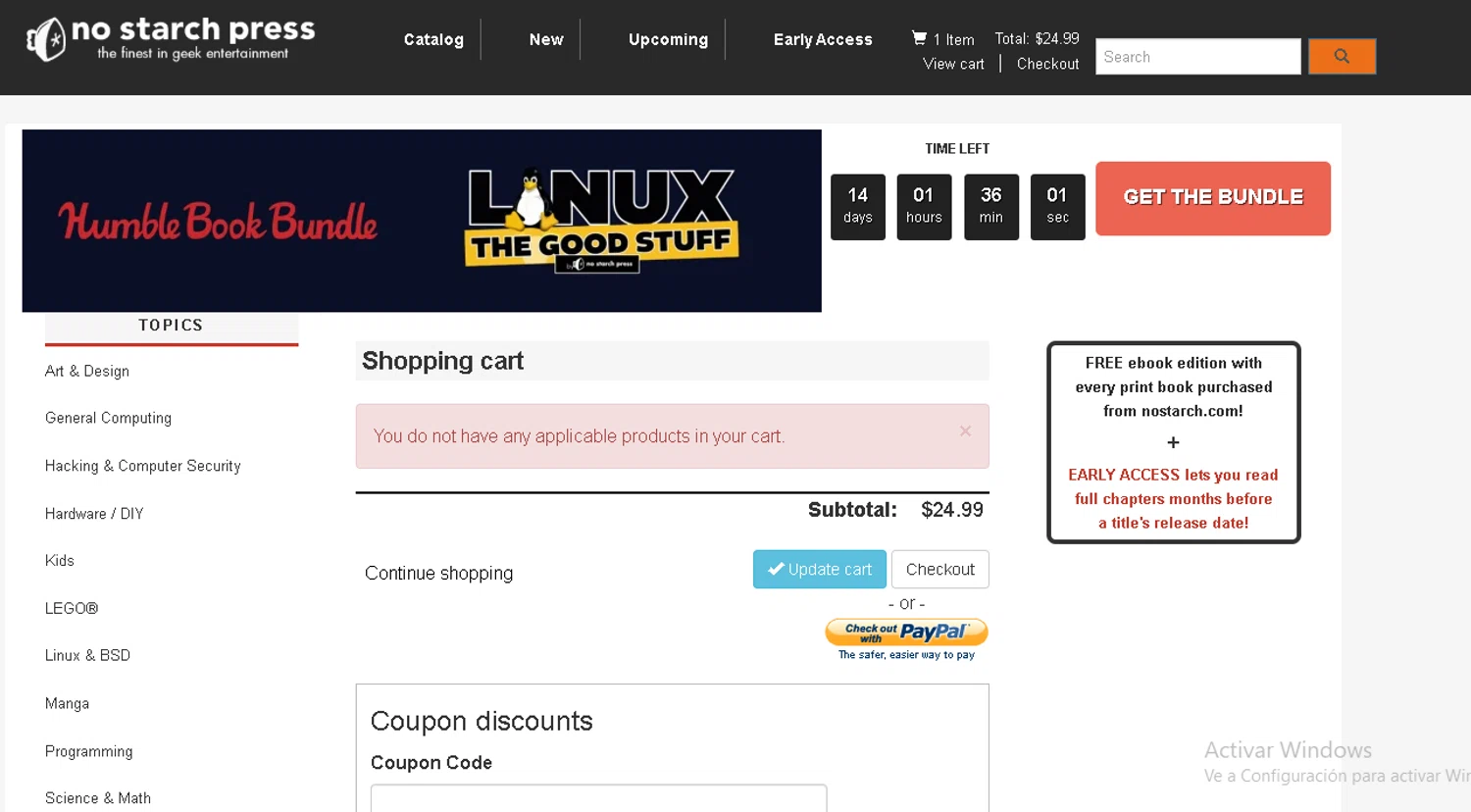 No Starch Press promo code screenshot showing code PREORDER applied at No Starch Press checkout page. Uploaded by SimplyCodes community member Gaby04 on Apr 6, 2026