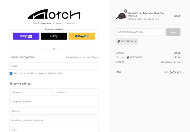Notch checkout page showing Notch discount code box | Screenshot taken by SimplyCodes community member on Apr 27, 2021