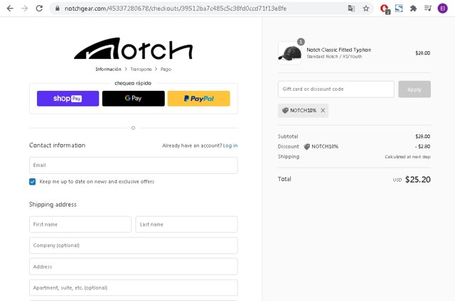 Notch checkout page showing Notch discount code box | Screenshot taken by SimplyCodes community member on Feb 22, 2021