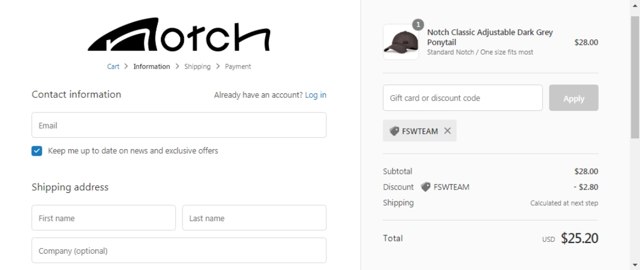 Notch checkout page showing Notch discount code box | Screenshot taken by SimplyCodes community member on May 19, 2021