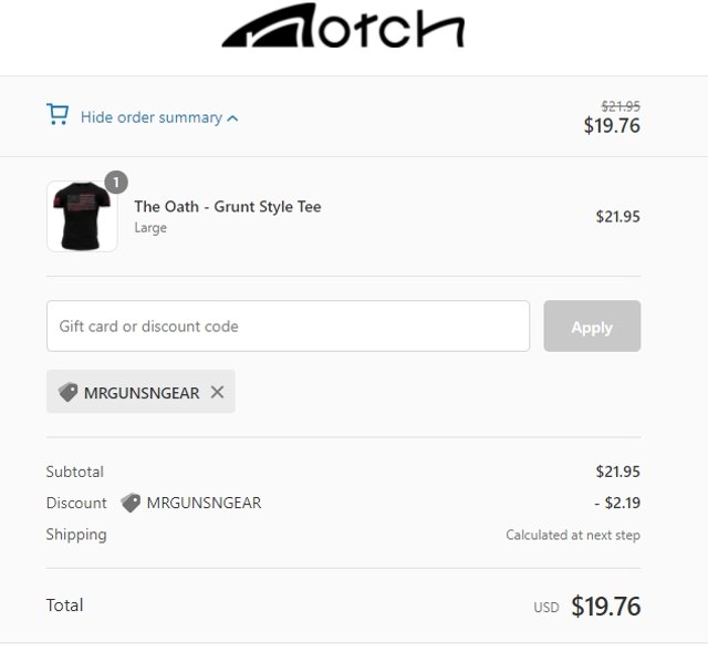 Notch checkout page showing Notch discount code box | Screenshot taken by SimplyCodes community member on May 8, 2021