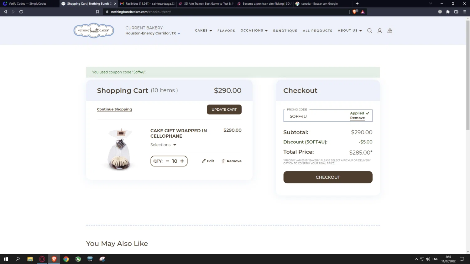 where to use Nothing Bundt Cakes promo code box