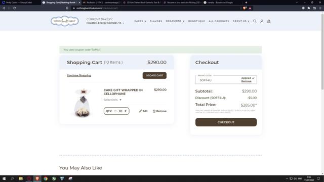 Nothing Bundt Cakes checkout page showing Nothing Bundt Cakes promo code box | Screenshot taken by SimplyCodes community member on Jul 11, 2022