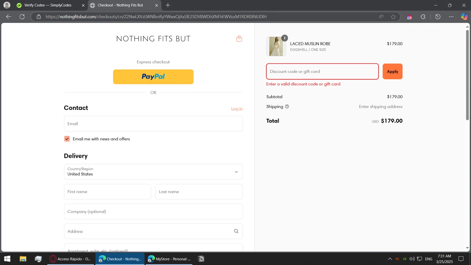 Nothing Fits But discount code screenshot showing code VALENTINE applied at Nothing Fits But checkout page. Uploaded by SimplyCodes community member BorgeZzz on Mar 25, 2025