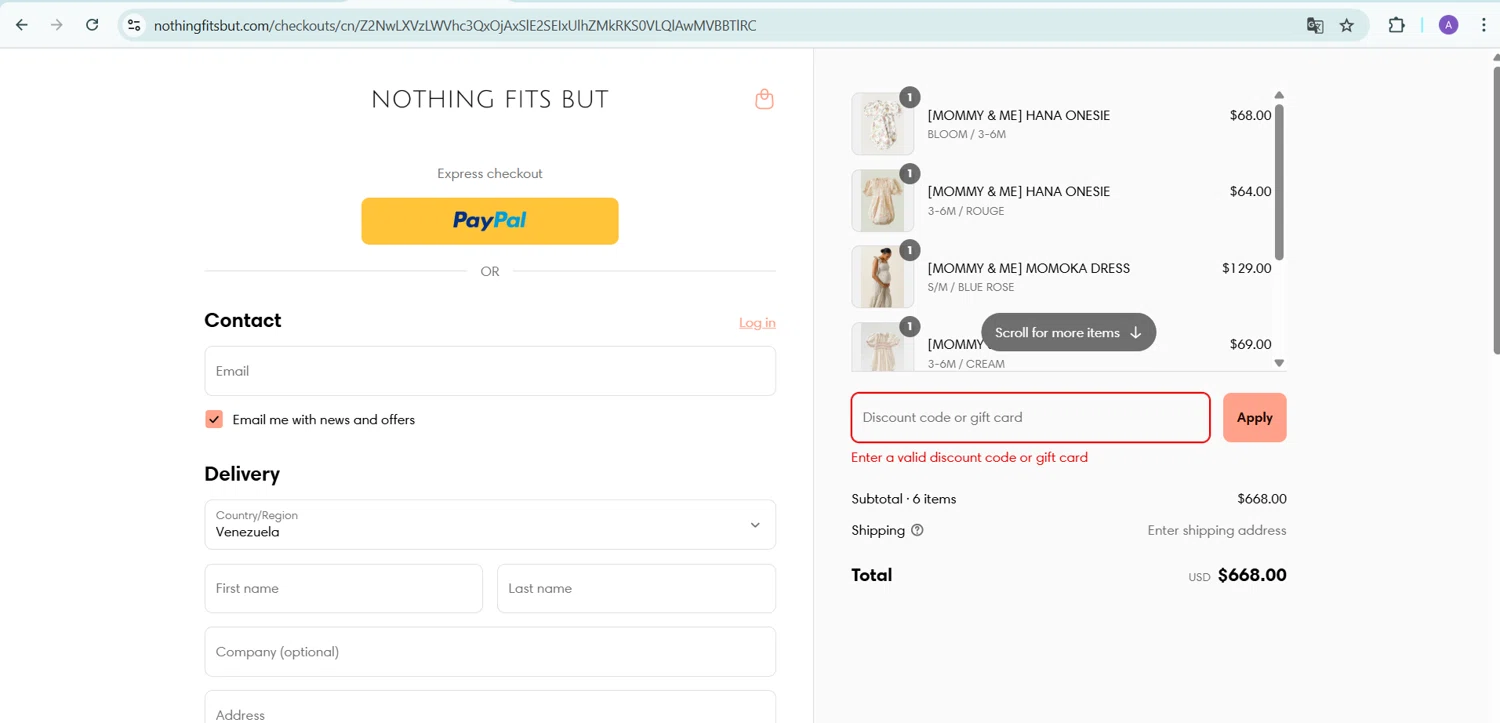 Nothing Fits But discount code screenshot showing code VALENTINE applied at Nothing Fits But checkout page. Uploaded by SimplyCodes community member AGDR28 on Mar 25, 2025