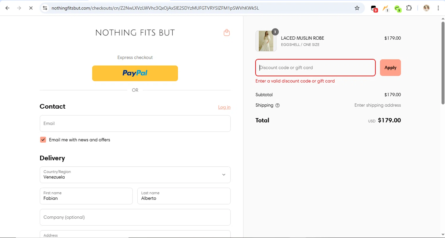 Nothing Fits But discount code screenshot showing code VALENTINE applied at Nothing Fits But checkout page. Uploaded by SimplyCodes community member LegendaryTitan9160 on Mar 25, 2025