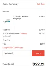 technooff coupon verification screenshot