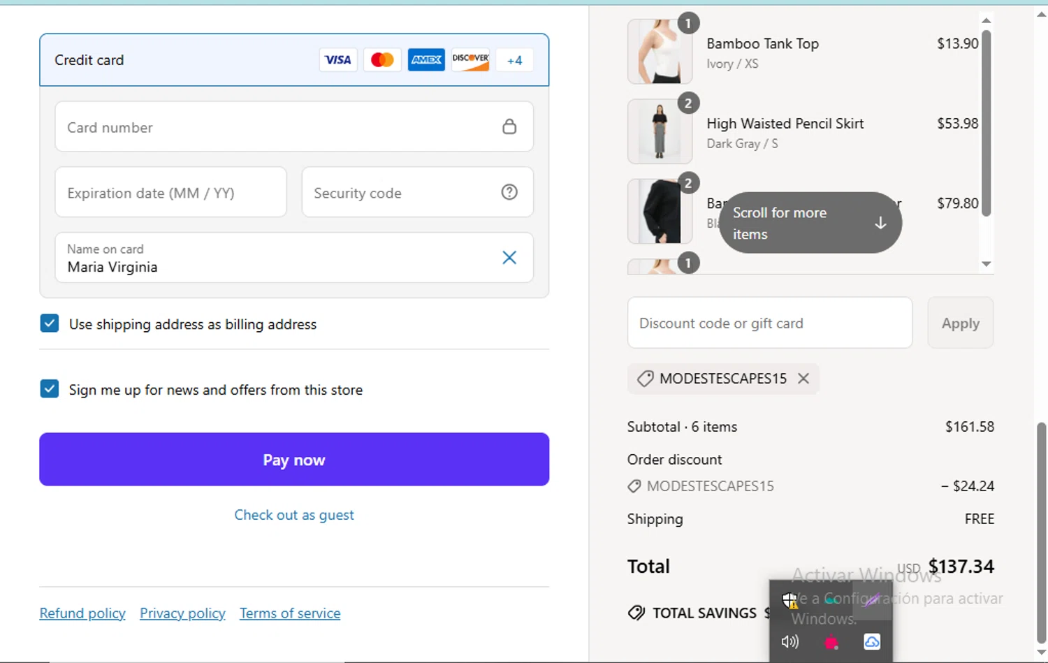 NOT LABELED promo code screenshot showing code MODESTESCAPES15 applied at NOT LABELED checkout page. Uploaded by SimplyCodes community member estrellaveloz on May 17, 2025