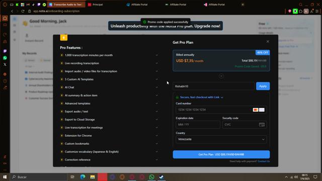Notta US checkout page showing Notta US promo code box | Screenshot taken by SimplyCodes community member on Sep 7, 2025