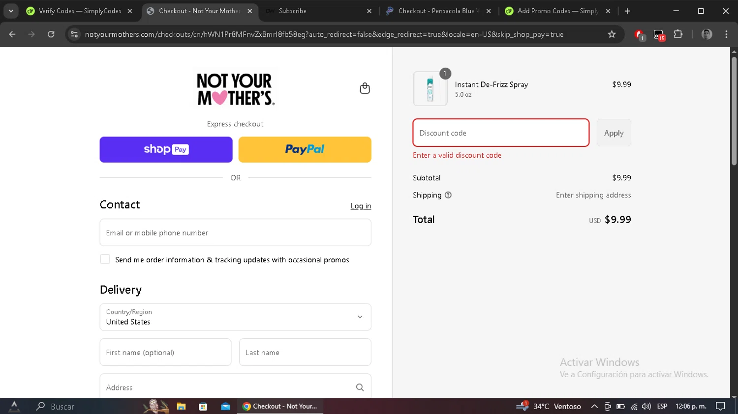 Not Your Mothers promo code screenshot showing code CURLPOWER applied at Not Your Mothers checkout page. Uploaded by SimplyCodes community member morel09 on Aug 4, 2025