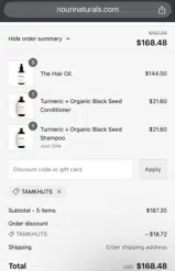 Noun Naturals coupon verification screenshot