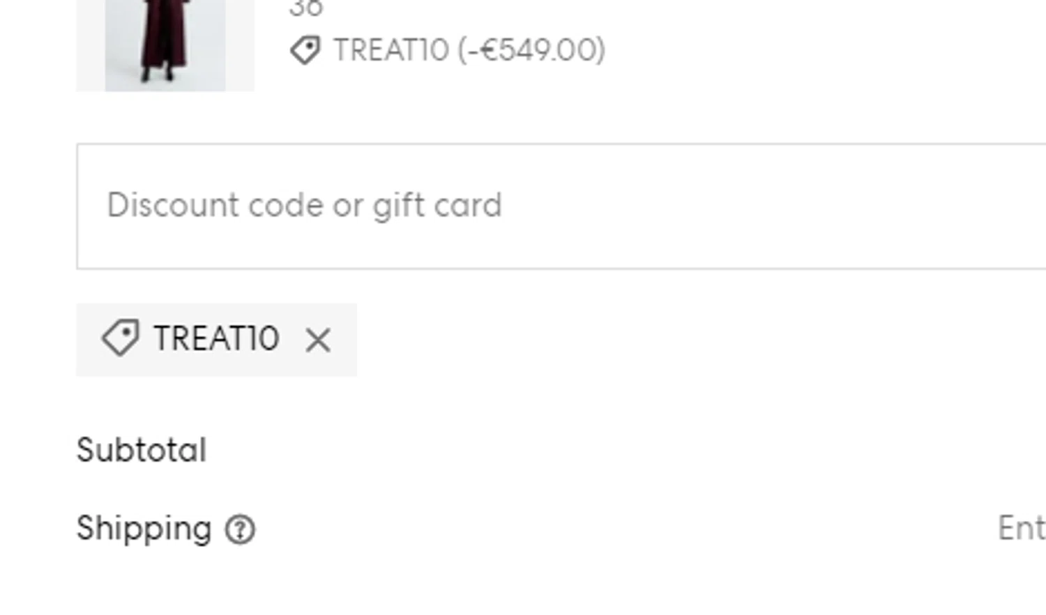 Nour Hammour discount code screenshot showing code TREAT10 applied at Nour Hammour checkout page. Uploaded by SimplyCodes community member PromoPioneer5927 on Feb 3, 2025