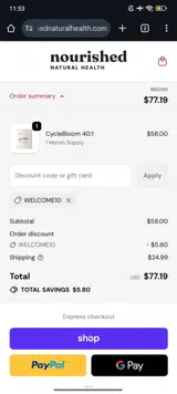 WELCOME10 coupon verification screenshot