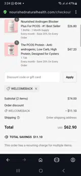 Welcomeback coupon verification screenshot