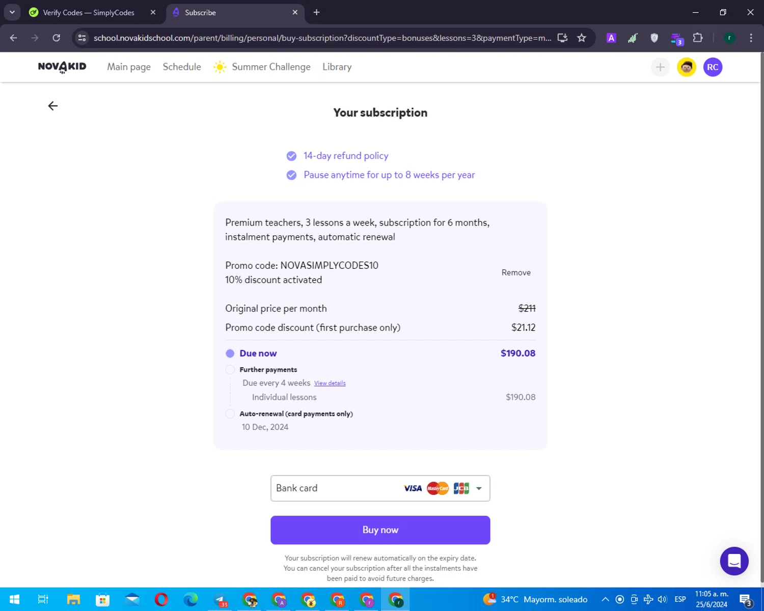 where to use NovaKid promo code box