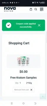 Nova Kratom coupon verification screenshot
