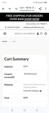 NOCOVID35 coupon verification screenshot