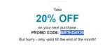 BIRTHDAY20 coupon verification screenshot