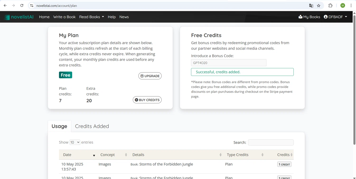 NovelistAI promo code screenshot showing code GPT4O20 applied at NovelistAI checkout page. Uploaded by SimplyCodes community member ScanHunter7116 on May 10, 2025