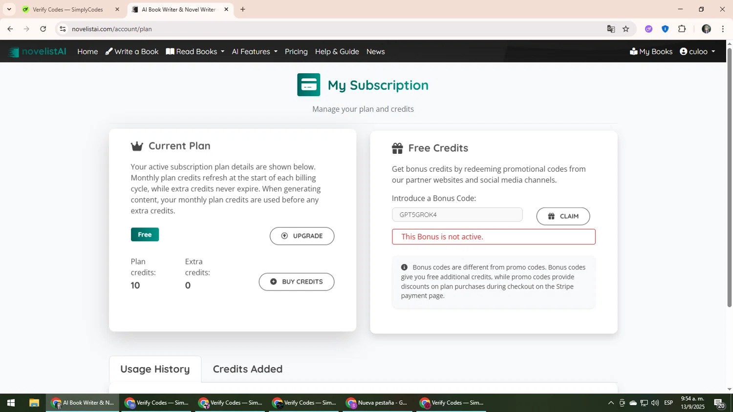 NovelistAI promo code screenshot showing code GPT5GROK4 applied at NovelistAI checkout page. Uploaded by SimplyCodes community member CleverLynx6871 on Sep 13, 2025