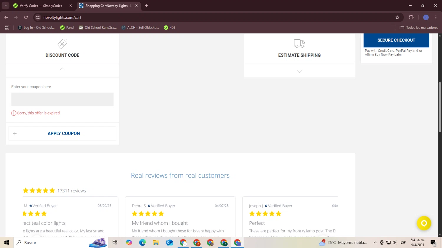 Novelty Lights discount code screenshot showing code SPRING10 applied at Novelty Lights checkout page. Uploaded by SimplyCodes community member CouponOwl5049 on Apr 9, 2025