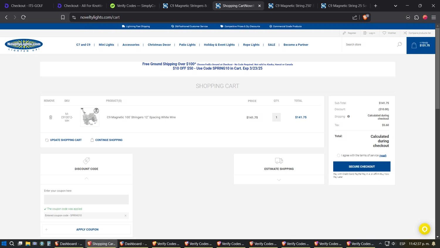 Novelty Lights checkout page showing Novelty Lights discount code box | Screenshot taken by SimplyCodes community member on Mar 11, 2025