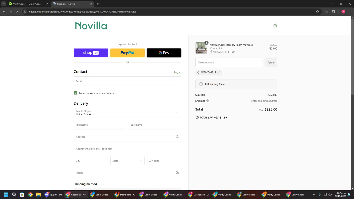 where to use Novilla promo code box