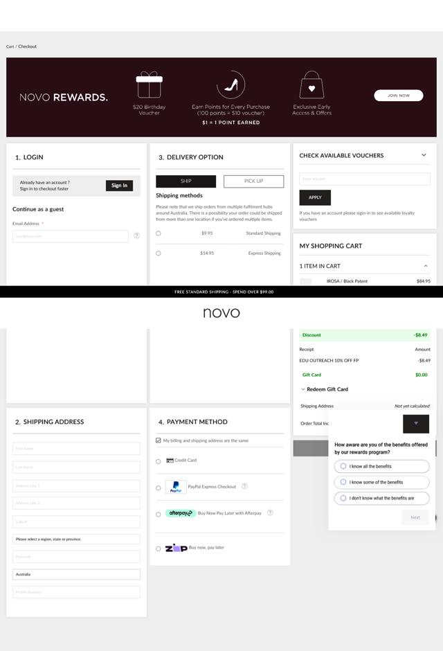 NOVO Shoes checkout page showing NOVO Shoes promo code box | Screenshot taken by SimplyCodes community member on Oct 21, 2024