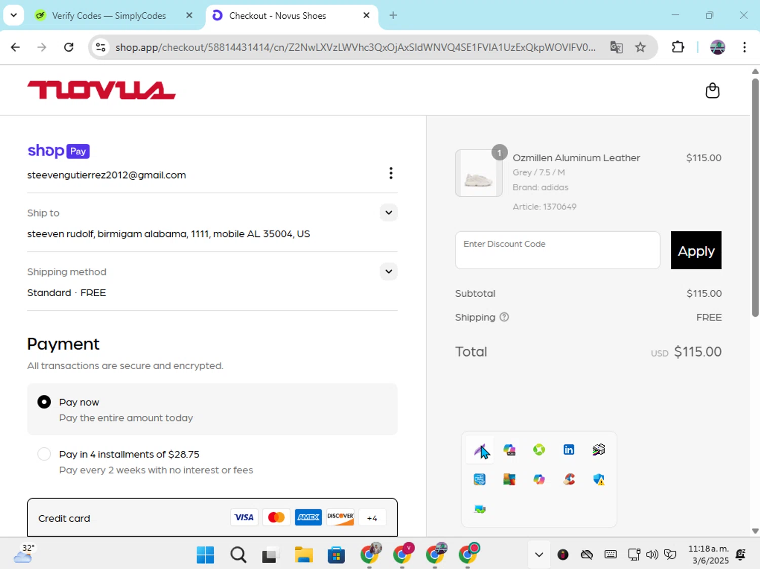 Novus discount code screenshot showing code Summer20 applied at Novus checkout page. Uploaded by SimplyCodes community member DiscountGenius6081 on Jun 3, 2025