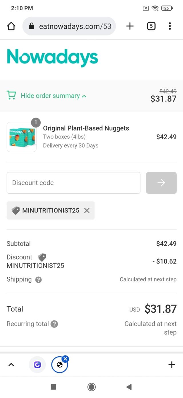 Nowadays checkout page showing Nowadays coupon code box | Screenshot taken by SimplyCodes community member on Sep 1, 2022