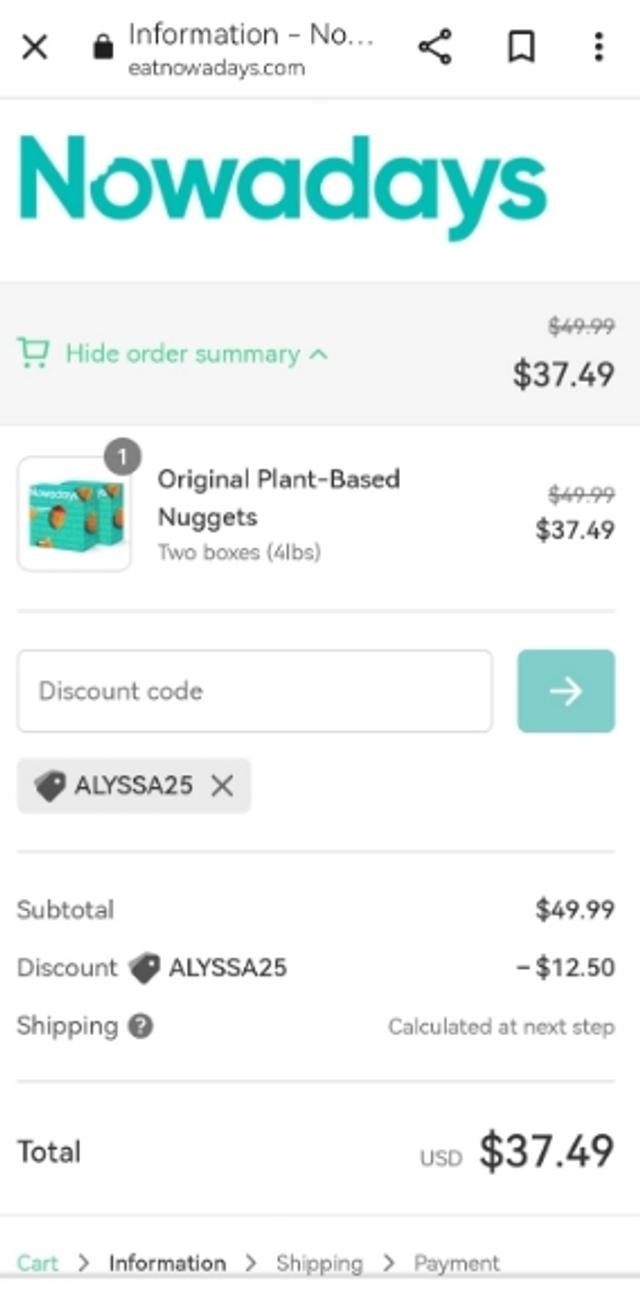 Nowadays checkout page showing Nowadays coupon code box | Screenshot taken by SimplyCodes community member on Nov 27, 2022