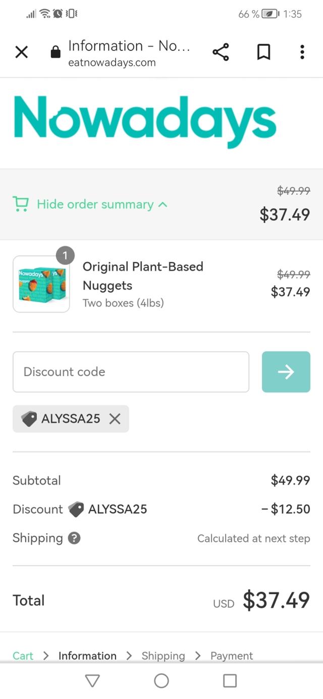 Nowadays checkout page showing Nowadays coupon code box | Screenshot taken by SimplyCodes community member on Oct 29, 2022